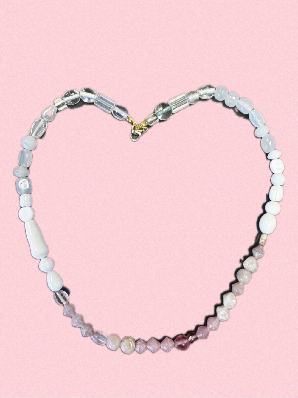 Delicate Multicolor Glass Beaded Women’s Necklace - White, Pink & Clear